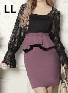 dazzy レース長袖ペプラムナイトドレス. LL