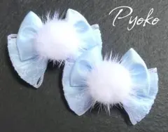 ヘアクリップリボンライトブルーファー量産型ロリィタ