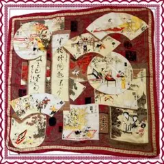 大判シルクスカーフ 中国風デザイン ヴィンテージ 80cmスクエアスカーフ