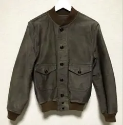 ★美品★ RRL フライトジャケット レザー 切替 ウール やぎ革 カーキ S ☆美品☆ RRL フライトジャケット レザー 切替 ウール やぎ革
