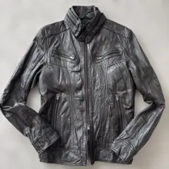 美品【y2k】ラトルトラップ　シングルライダースL 豚革　シワ加工　こげ茶