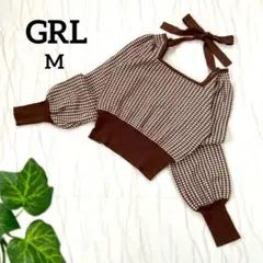 グレイル バックリボンニット スクエアネック パフスリーブ ショート丈 千鳥格子