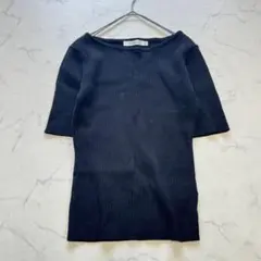 moussy マウジー リブニット 半袖 黒/ブラック クルーネック 無地