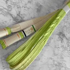 【未使用】絹 帯締め☆平組 若草色(緑)×白×グラデーション 撚り房 組紐