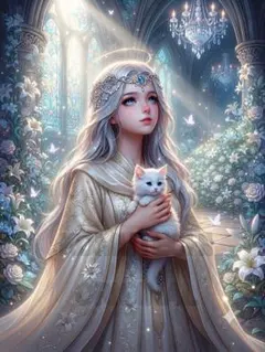 コムテチオリジナル　聖女と猫　デジタルアート　2Lサイズ