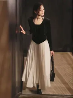 【anuans】ベロアシフォンドッキングワンピース