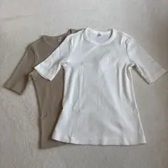 UNIQLO リブクルーネックT(五分袖)2枚セット