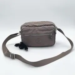 キプリング　ショルダーバッグ　ナイロン　グレー系　モンキーチャーム付