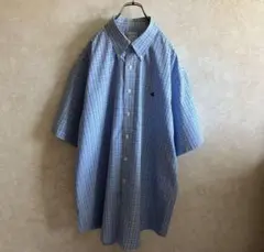 ブルックスブラザーズ 半袖チェックBDシャツ 青 XL