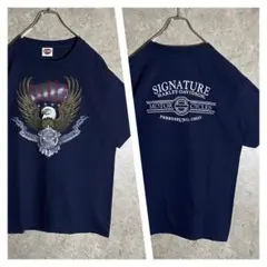 【希少両面プリント】ハーレーダビッドソンTシャツ イーグル 美品 ネイビー L