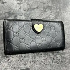 GUCCI グッチシマ ラブリーハート レザー 長財布 Wホック ブラック