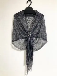 【美品】パーティドレス用 パール付き　ラメショール ストール ケープ ボレロ