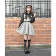 ROJITA ビジュボウタイリボンツイードワンピース （グレー）