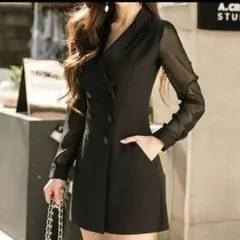 ジャケット ミニワンピース L ブラック 黒 高級感 きれいめ 大人っぽい 上品