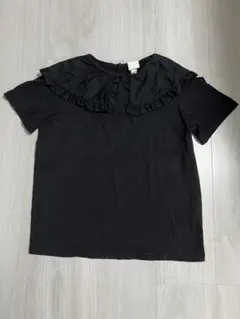 H&M フリル襟　半袖Tシャツ ブラック　カットソー