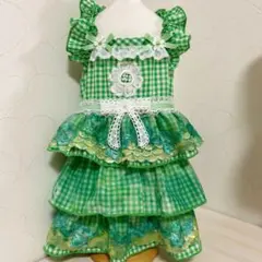 ハンドメイド♡犬服 お花のチュール重ねバルーンキャミワンピース(オレンジ） ハンドメイド♡犬服 お花のチュール重ねキャミワンピース(オレンジ