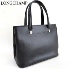美品✨ロンシャン✨ハンドバッグ　ブラック　シボレザー　底鋲付き　ルフローネ