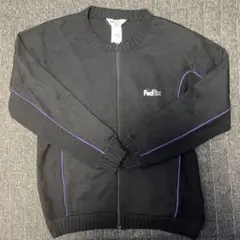 00s FedEx 企業ロゴ　刺繍　ネイビー　ジップカーディガン　ニット