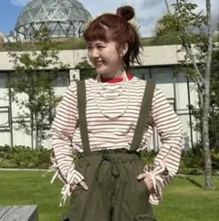 ボーダー長袖カットソー 袖リボン