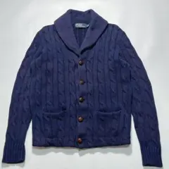 ラルフローレン カシミヤ混 ケーブルニット カーディガン M 紺 ○7807