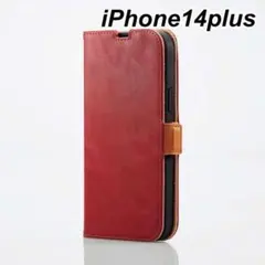 iPhone 14 Plus ソフト レザー スマホ 手帳型 ケース レッド 色