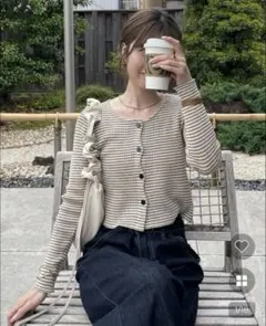 aimey ボーダークロップドカーディガン