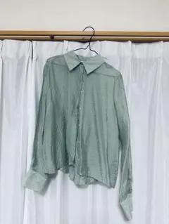 ミントグリーン長袖シアーシャツ