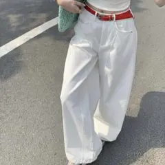 レディース ルーズフィット ワイドレッグ ウォッシュ加工 カジュアルパンツ