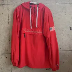Champion フード付きレッドナイロンジャケット