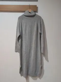 無印良品 タートルネック ニットワンピース ロングニット グレー 長袖 М〜L