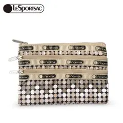 LeSportsac レスポートサック 3zipポーチ ドット柄 ベージュ系