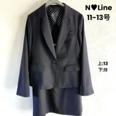 n♡line セットアップ シルク混11〜13号紺ストライプ スーツ ストレッチ