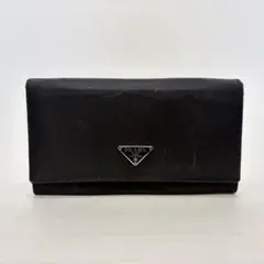 3823 PRADA ブラックレザー 長財布 ブラック ナイロン 三角 ロゴ