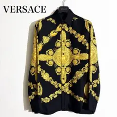 極美品 希少 ヴェルサーチ バロック柄 長袖シャツ メデューサ シルク 総柄 黒のサムネイル