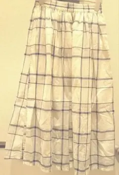 象牙白/海軍藍 格紋 喇叭裙