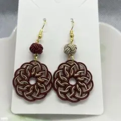 ハンドメイド【水引】ピアス　海老茶×ベージュ
