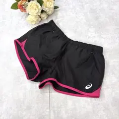 アシックス（S）ランニング ショートパンツ スポーツ マラソン 陸上 黒ピンク