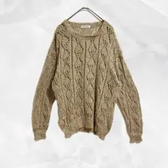 b846【クレドソル】ゆるメッシュ透かし編みクルーネックプルオーバーカジュアル