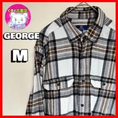 usa古着 GEORGE ネルシャツ M チェック ホワイト ベージュ