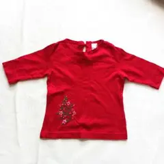 組曲 赤い花柄 刺繍 七分袖 Tシャツ 100cm　　63