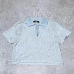 s3183 TOMBO 半袖ポロシャツ シアー シンプル 韓国 水色 クロップド