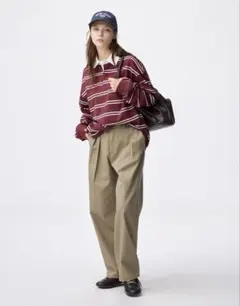 ＧＵ　チノバレルレッグタックパンツ　Ｍ　丈短め67 ベージュ