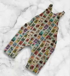 美品 オーシャングラウンド 海外切手 総柄サロペット オーバーオールのサムネイル
