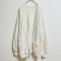 【秋冬】ふんわりニットカーディガン／KHALITA／L／ゆるシルエット／白／美品