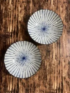 梅型 ボウル中皿ブルーライン17cm2枚オシャレ カフェ風 美濃焼 和食器 磁器