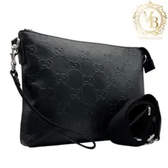 【極美品】グッチ ジャンボGG 2way ショルダーバッグ クラッチバッグ 黒