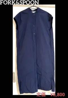 FORK&SPOON　バンドカラーフレンチスリーブシャツワンピース ネイビー