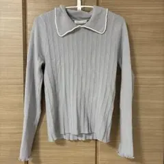 プロポーション パール 襟付き 長袖ニット トップス ラベンダー Sサイズ