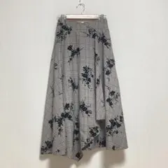 ⭐【オゾック】フレアロングスカート チェック柄 花柄 レディース S 春秋