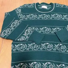 高品質　ウール　ニット　セーター　トップス　長袖　グリーン　日本製　古着